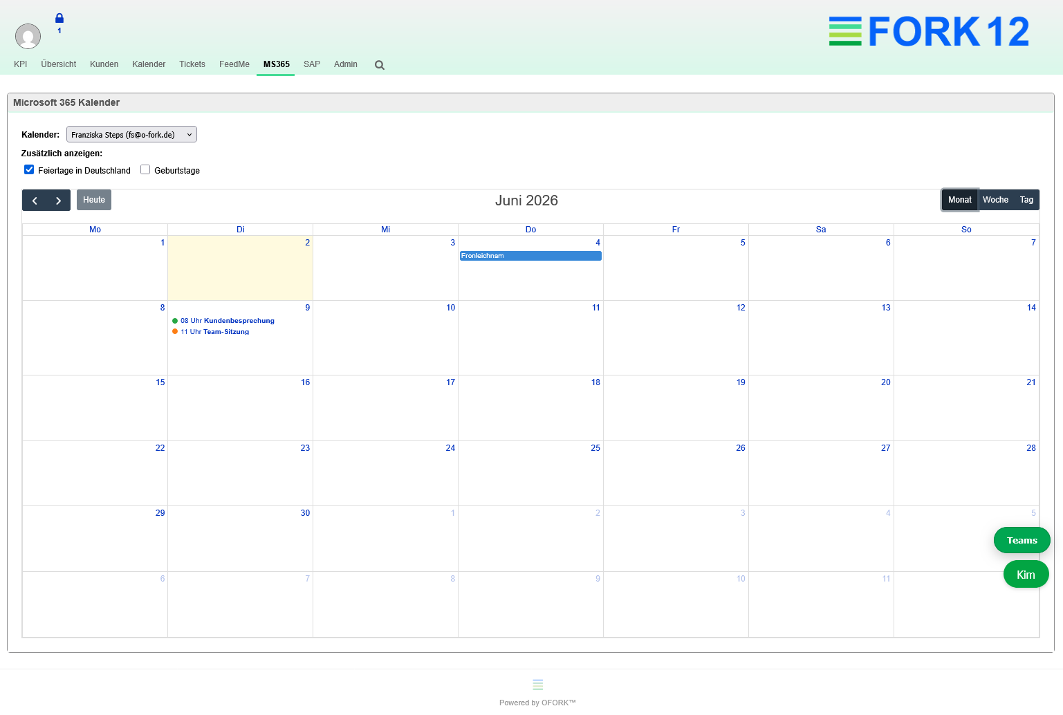 Microsoft 365 Calendar in OFORK