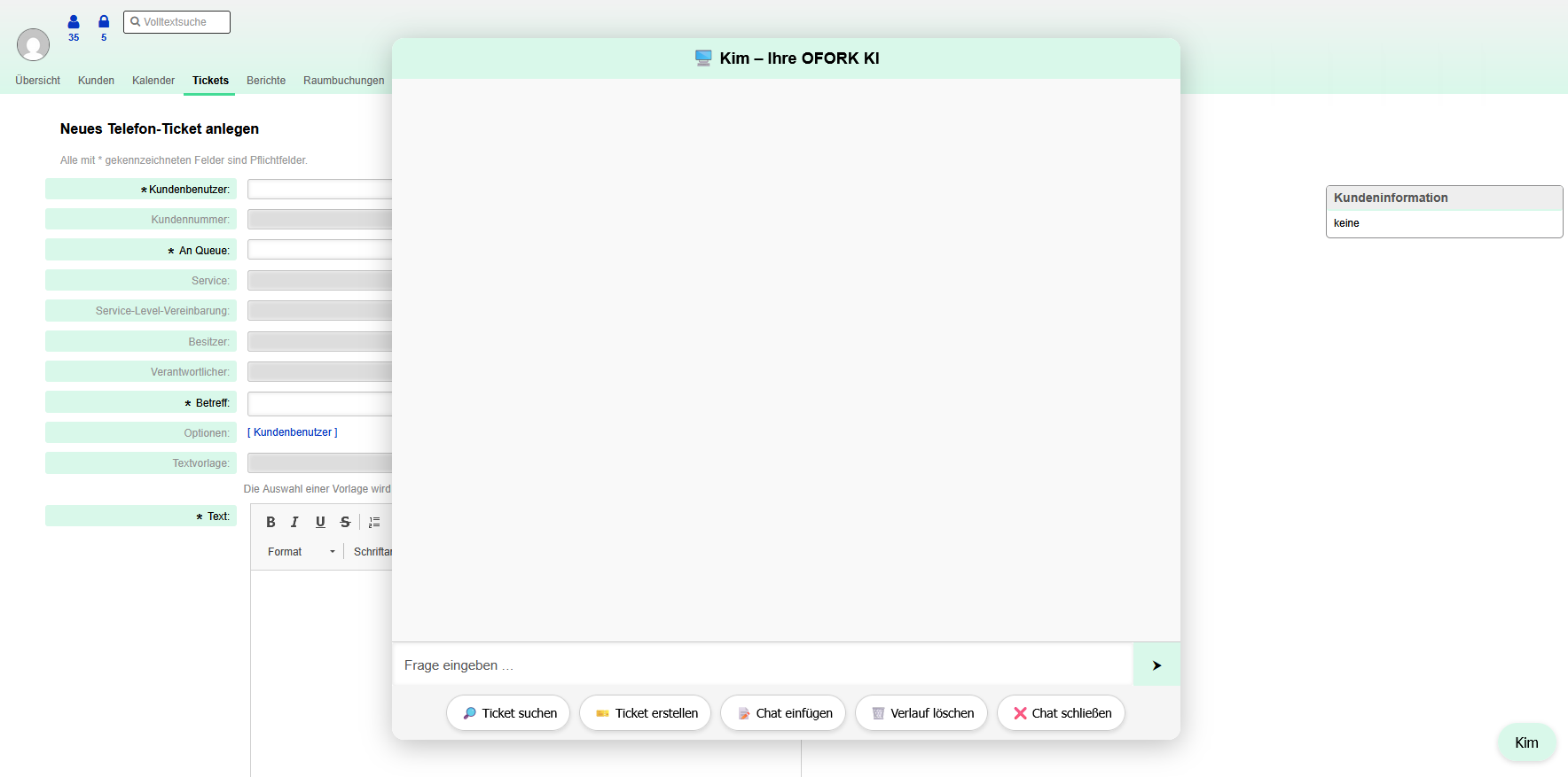 Kim AI chat view in OFORK