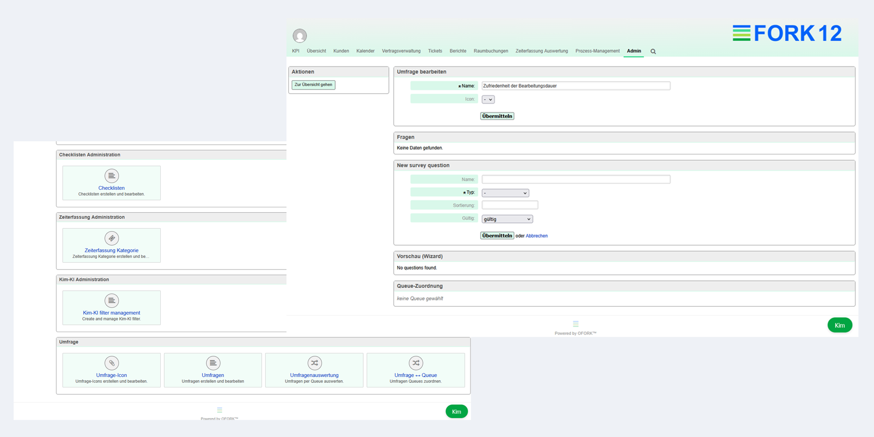 Survey module in the open-source ticketing system OFORK