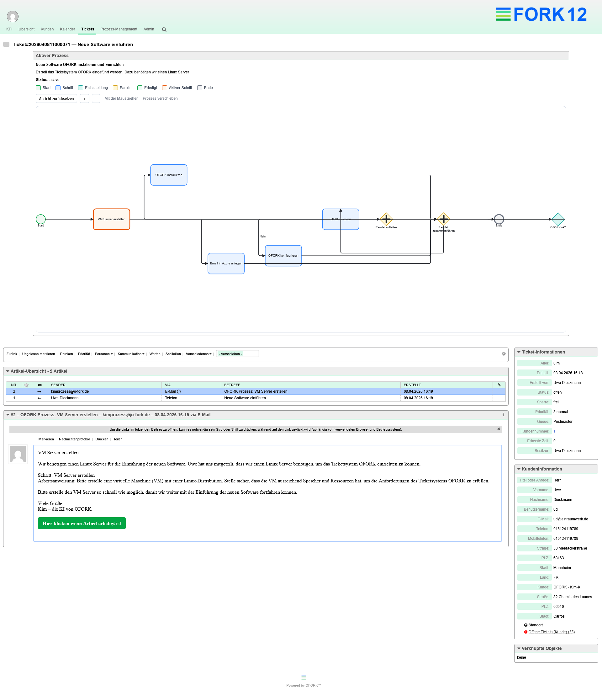 OFORK Process Autopilot inside the ticket